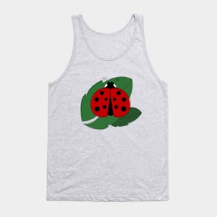 Ladybug on Green Leaf Cute Insect Graphic Tank Top